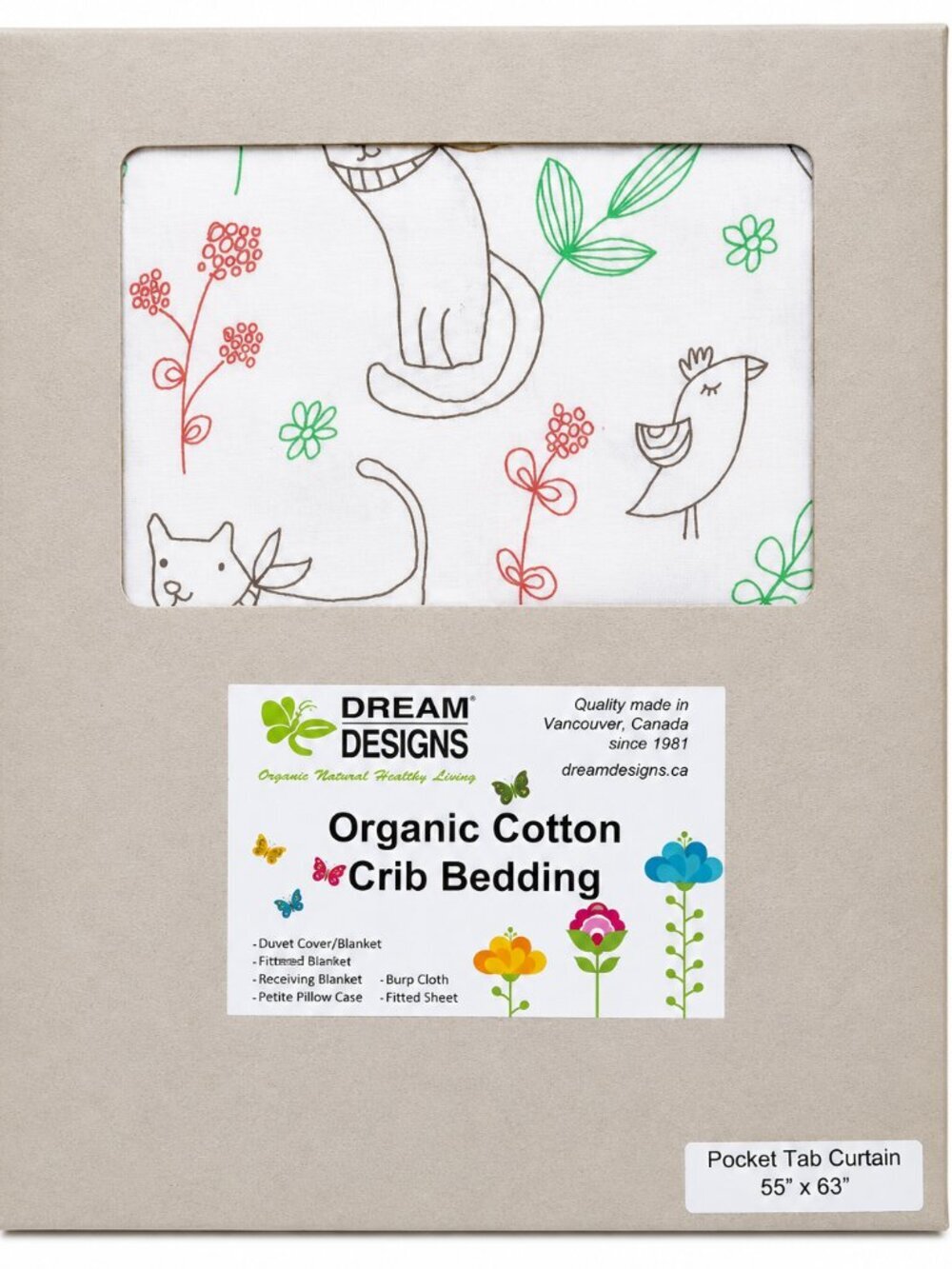 DREAM DESIGNS Organic Cotton Pocket Tab Curtain - One 55" x 63"